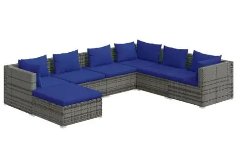 Set mobilier de grădină cu perne, 7 piese, gri, poliratan - 2/5
