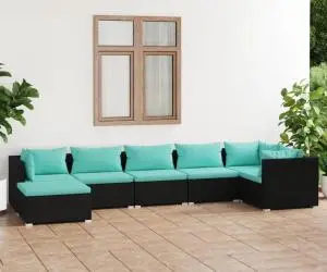 vidaXL Set mobilier de grădină cu perne, 7 piese, negru, poliratan