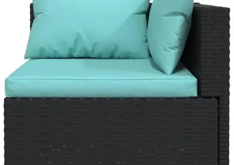 Set mobilier de grădină cu perne, 7 piese, negru, poliratan - 3/5