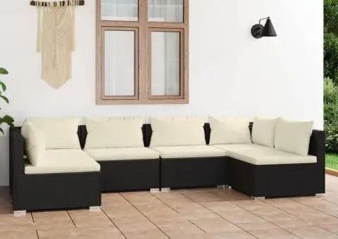 Set mobilier de grădină cu perne, 6 piese, negru, poliratan - 1/5