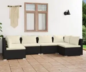 vidaXL Set mobilier de grădină cu perne, 6 piese, negru, poliratan
