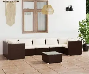 vidaXL Set mobilier de grădină cu perne, 8 piese, maro, poliratan