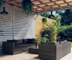 vidaXL Set mobilier de grădină cu perne, 7 piese, gri, poliratan