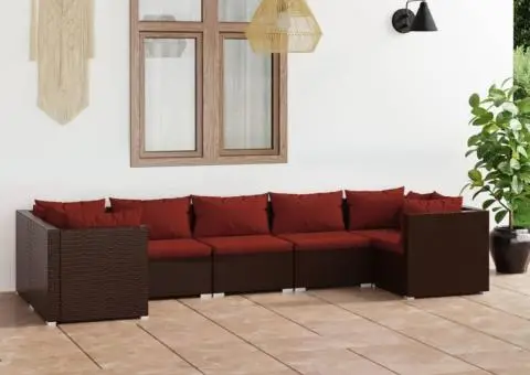 Set mobilier de grădină cu perne, 7 piese, maro, poliratan - 1/5