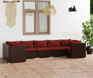 vidaXL Set mobilier de grădină cu perne, 7 piese, maro, poliratan