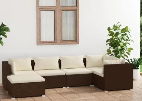 Set mobilier de grădină cu perne, 6 piese, maro, poliratan - 1/5