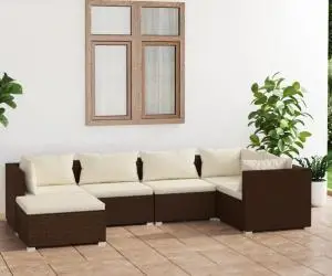 vidaXL Set mobilier de grădină cu perne, 6 piese, maro, poliratan