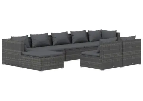 Set mobilier de grădină cu perne, 9 piese,gri, poliratan - 2/5