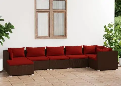 Set mobilier de grădină cu perne, 7 piese, maro, poliratan - 1/5