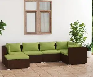 vidaXL Set mobilier de grădină cu perne, 6 piese, maro, poliratan