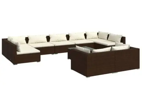 Set mobilier de grădină cu perne, 10 piese, maro, poliratan - 2/5