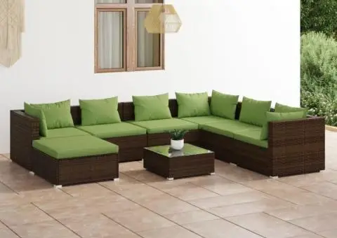 Set mobilier de grădină cu perne, 8 piese, maro, poliratan - 1/5