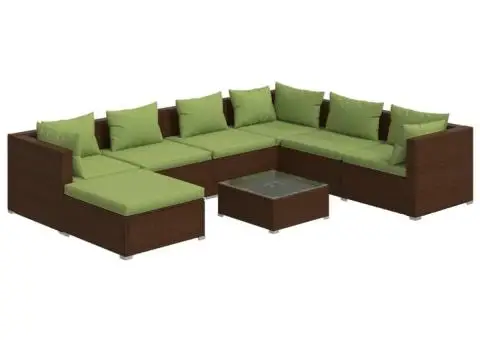 Set mobilier de grădină cu perne, 8 piese, maro, poliratan - 2/5