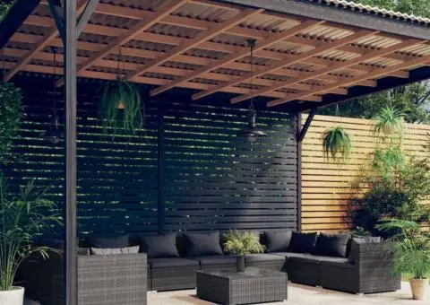 Set mobilier de grădină cu perne, 11 piese, gri, poliratan - 1/5