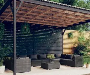 vidaXL Set mobilier de grădină cu perne, 11 piese, gri, poliratan