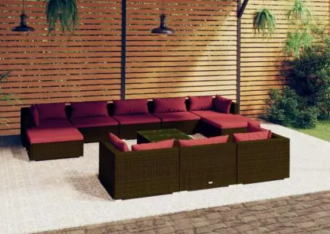 Set mobilier de grădină cu perne, 11 piese, maro, poliratan - 1/5