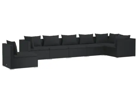 Set mobilier de grădină cu perne, 7 piese, negru, poliratan - 2/5