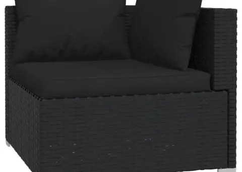 Set mobilier de grădină cu perne, 7 piese, negru, poliratan - 3/5