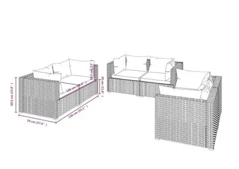 Set mobilier de grădină cu perne, 6 piese, gri, poliratan - 5/5