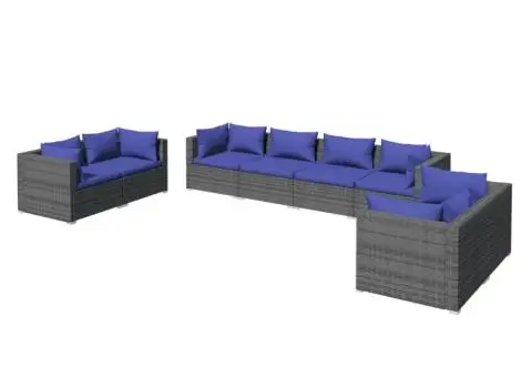 Set mobilier de grădină cu perne, 8 piese, gri, poliratan - 2/5