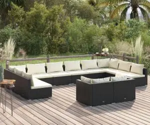vidaXL Set mobilier de grădină cu perne, 12 piese, negru, poliratan