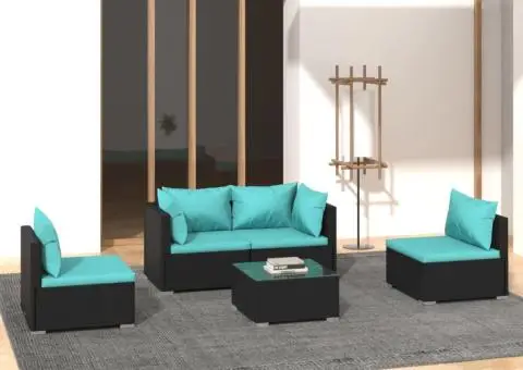 Set mobilier de grădină cu perne, 5 piese, negru, poliratan - 1/5