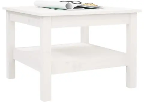 idaXL Măsuță de cafea, alb, 55x55x40 cm, lemn masiv de pin - 5/5