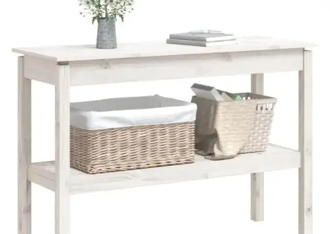 Masă consolă, alb, 110x40x75 cm, lemn masiv de pin - 3/5