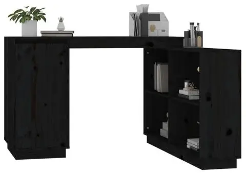 Birou, negru, 110x50x75 cm, lemn masiv de pin - 4/5