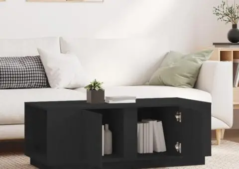 Măsuță de cafea, negru, 110x50x40 cm, lemn masiv de pin - 3/5