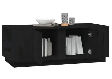 Măsuță de cafea, negru, 110x50x40 cm, lemn masiv de pin - 4/5