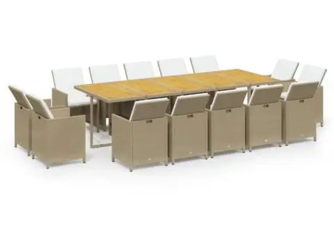 Set mobilier de exterior cu perne, 15 piese, bej, poliratan - 2/5