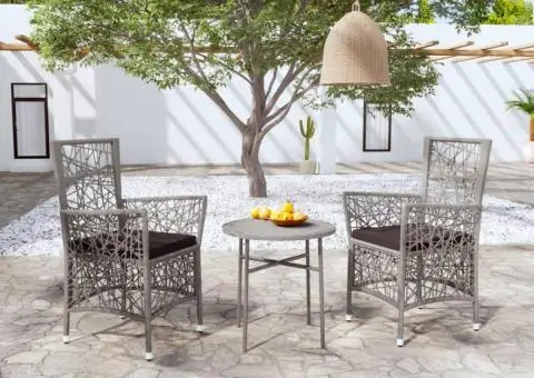 Set mobilier de grădină, 3 piese, gri, poliratan - 1/5