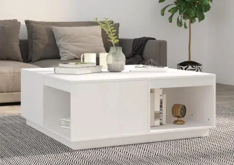 Măsuță de cafea, alb, 100x101x40,5 cm, lemn masiv de pin - 1/5