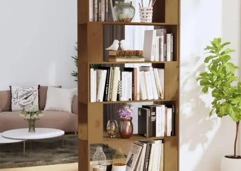 Bibliotecă/Separator cameră maro miere, 80x25x163,5 cm lemn pin - 1/5