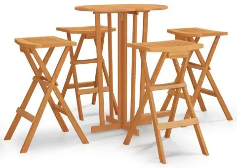 Set mobilier de bar pliabil, 5 piese, lemn masiv de tec - 2/5