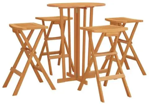 Set mobilier de bar pliabil, 5 piese, lemn masiv de tec - 3/5