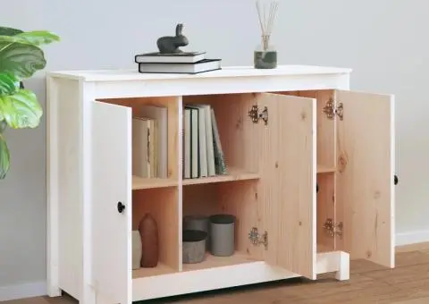 Servantă, alb, 100x35x74 cm, lemn masiv de pin - 3/5