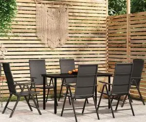 vidaXL Set de servit masa pentru grădină, 7 piese, negru