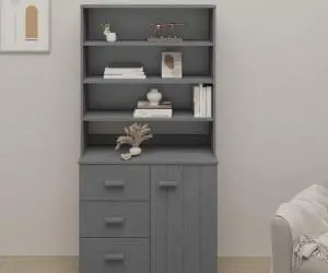 vidaXL Dulap înalt „HAMAR”, gri închis, lemn masiv de pin