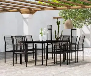 vidaXL Set mobilier de grădină, 9 piese, negru