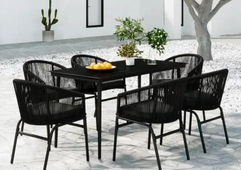 Set de servit masa pentru grădină, 7 piese, negru - 1/5