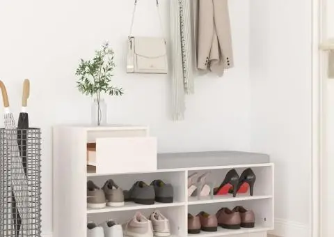 Pantofar, alb, 110x34x61 cm, lemn masiv de pin - 3/5