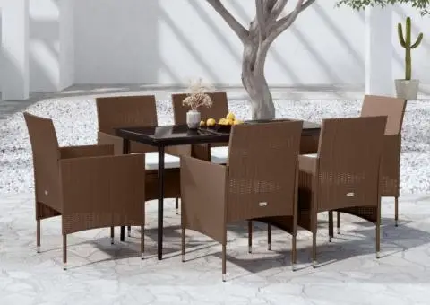 Set de servit masa pentru grădină, 7 piese, maro și negru - 1/5