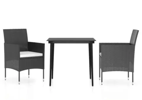 Set mobilier de grădină cu perne, 3 piese, negru - 2/5