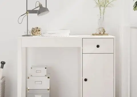 Birou, alb, 100x50x75 cm, lemn masiv de pin - 1/5