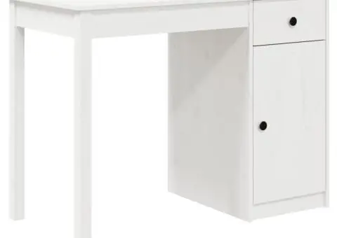 Birou, alb, 100x50x75 cm, lemn masiv de pin - 2/5