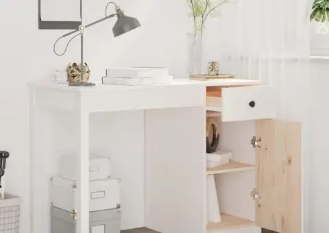 Birou, alb, 100x50x75 cm, lemn masiv de pin - 3/5