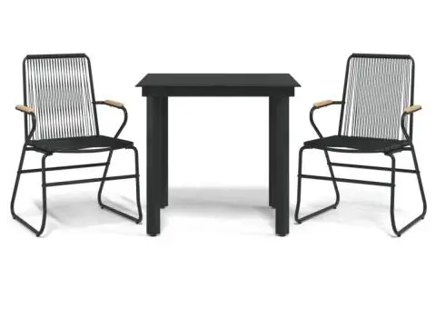 Set cu masă pentru grădină, 3 piese, negru, ratan PVC - 2/5