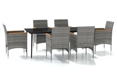 Set de servit masa pentru grădină, 7 piese, gri și negru - 2/5